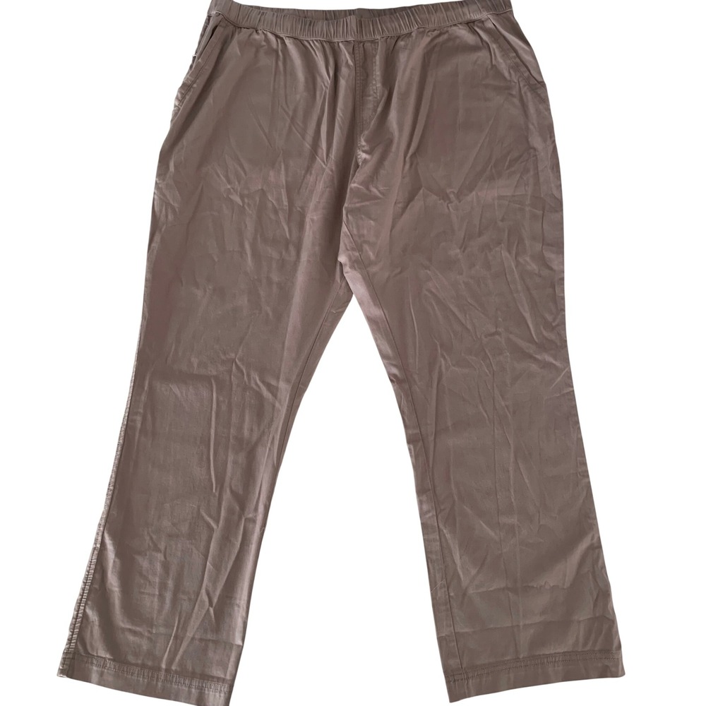 Pact XXL Organic Cotton Stretch Straight Pants Taupe Elastic Waist Drawstring‎